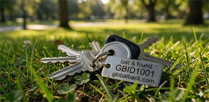 Schlüssel im Park mit GLOBALBACK-Anhänger